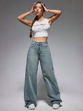 Jeanoix Washed Wide-Leg Jeans with Slanted Pockets Baggy Jeans Y2K