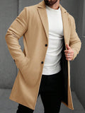 Manfinity Mode Men'S Solid Color Pocket & Button Front Long Sleeve Overcoat, Autumn Fall Clothes, Winter