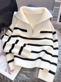 New Autumn/Winter Women Striped Crew Neck All-Match Sweater, Fashionable & Simple Pullover Design,Long Sleeve Tops