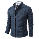 Autumn and Winter New Jersey Men'S Casual Sports Coat Solid Color Stand Collar Wweater Grab Fleece Warm Zipper Cardigan