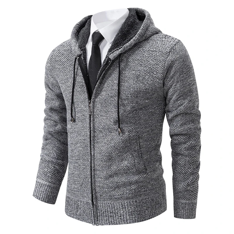 Autumn and Winter New Jersey Men'S Casual Sports Coat Solid Color Stand Collar Wweater Grab Fleece Warm Zipper Cardigan