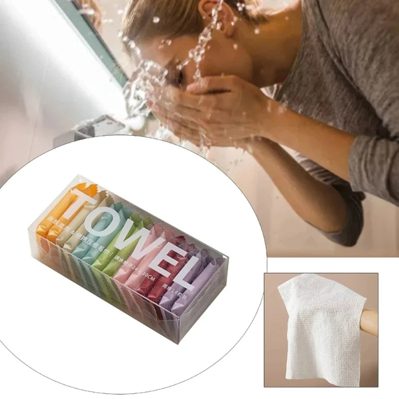 14pcs/box ,Face Cleansing Thickened Compressed Beauty Square Towel, Portable Travel Towel Disposable Washcloth