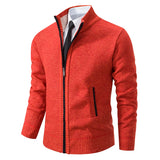 Autumn and Winter New Jersey Men'S Casual Sports Coat Solid Color Stand Collar Wweater Grab Fleece Warm Zipper Cardigan