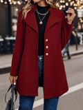 LUNE Solid Color Woolen Coat with Single Breasted Button Fall Winter Cloth for Women