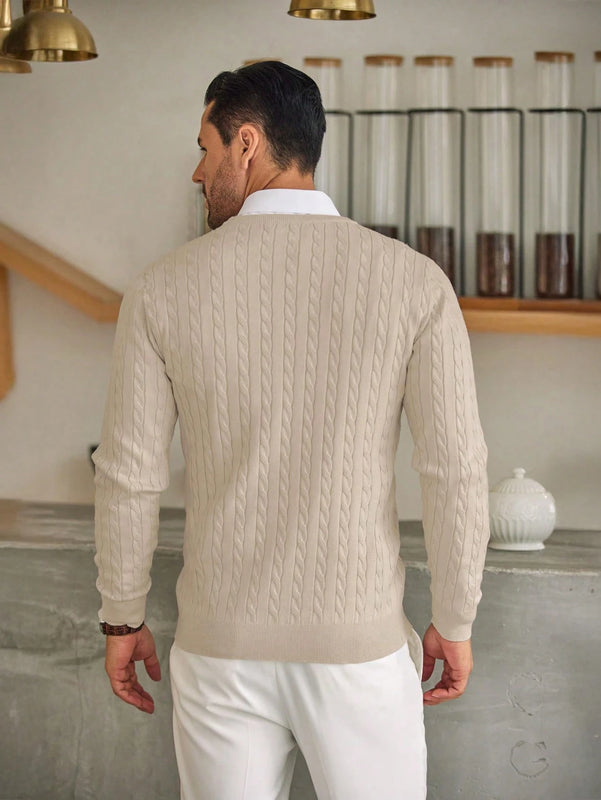 Men Solid Cable Knit Sweater