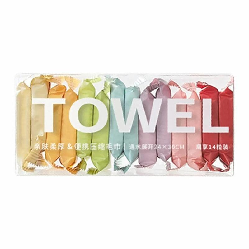 14pcs/box ,Face Cleansing Thickened Compressed Beauty Square Towel, Portable Travel Towel Disposable Washcloth