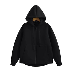 Winter New Women'S Zipper Hoodie High Street Unisex Style Double Pockets Oversize Loose Sweatshirts Outerwear Top