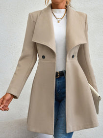 Flirla Waterfall Collar Double Button Overcoat