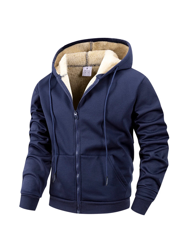 Winter Men's Zipper Jacket Fleece Warm Windproof Hoodies Heavyweight Cardigan Casual Sports Long Sleeve Sweatshirts Hooded Coat
