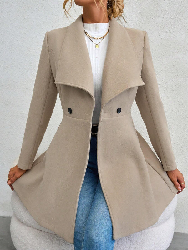 Flirla Waterfall Collar Double Button Overcoat