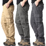 Large Pocket Loose Overalls Men'S Outdoor Sports Jogging Tactical Pants Elastic Waist Pure Cotton Casual Work Pants