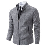 Autumn and Winter New Jersey Men'S Casual Sports Coat Solid Color Stand Collar Wweater Grab Fleece Warm Zipper Cardigan
