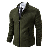 Autumn and Winter New Jersey Men'S Casual Sports Coat Solid Color Stand Collar Wweater Grab Fleece Warm Zipper Cardigan