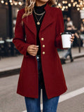 LUNE Solid Color Woolen Coat with Single Breasted Button Fall Winter Cloth for Women