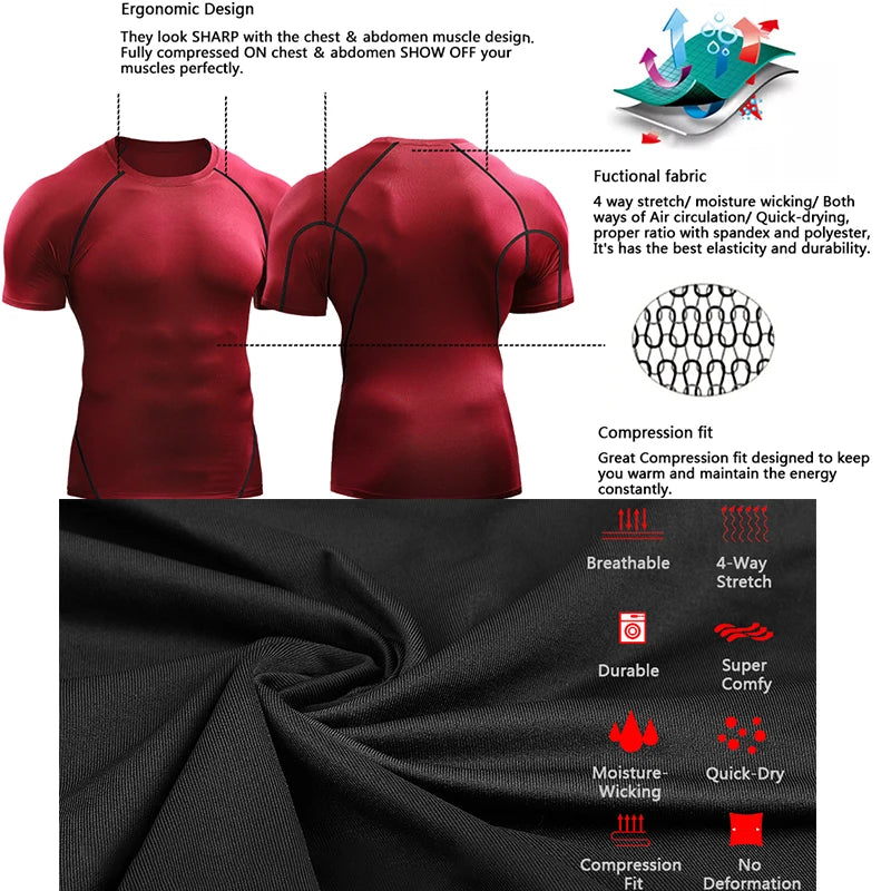 2025 Compression T Shirt Men Summer Sportswear Running T-Shirt Elastic Quick Dry Sport Tops Tee Athletic Gym Workout Shirts Men