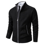 Autumn and Winter New Jersey Men'S Casual Sports Coat Solid Color Stand Collar Wweater Grab Fleece Warm Zipper Cardigan